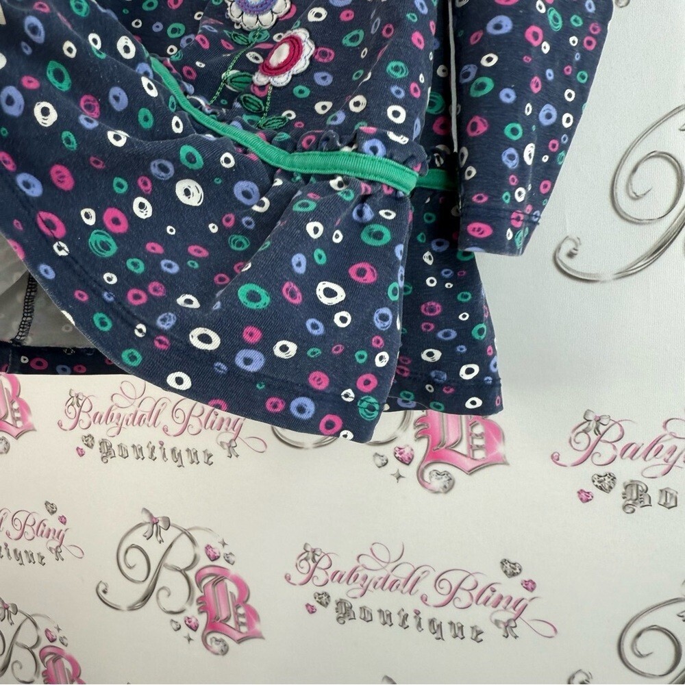 Boboli dress ruffles floral flowers embroidered pink navy Baby Polka Dot Outfit - Picture 5 of 16